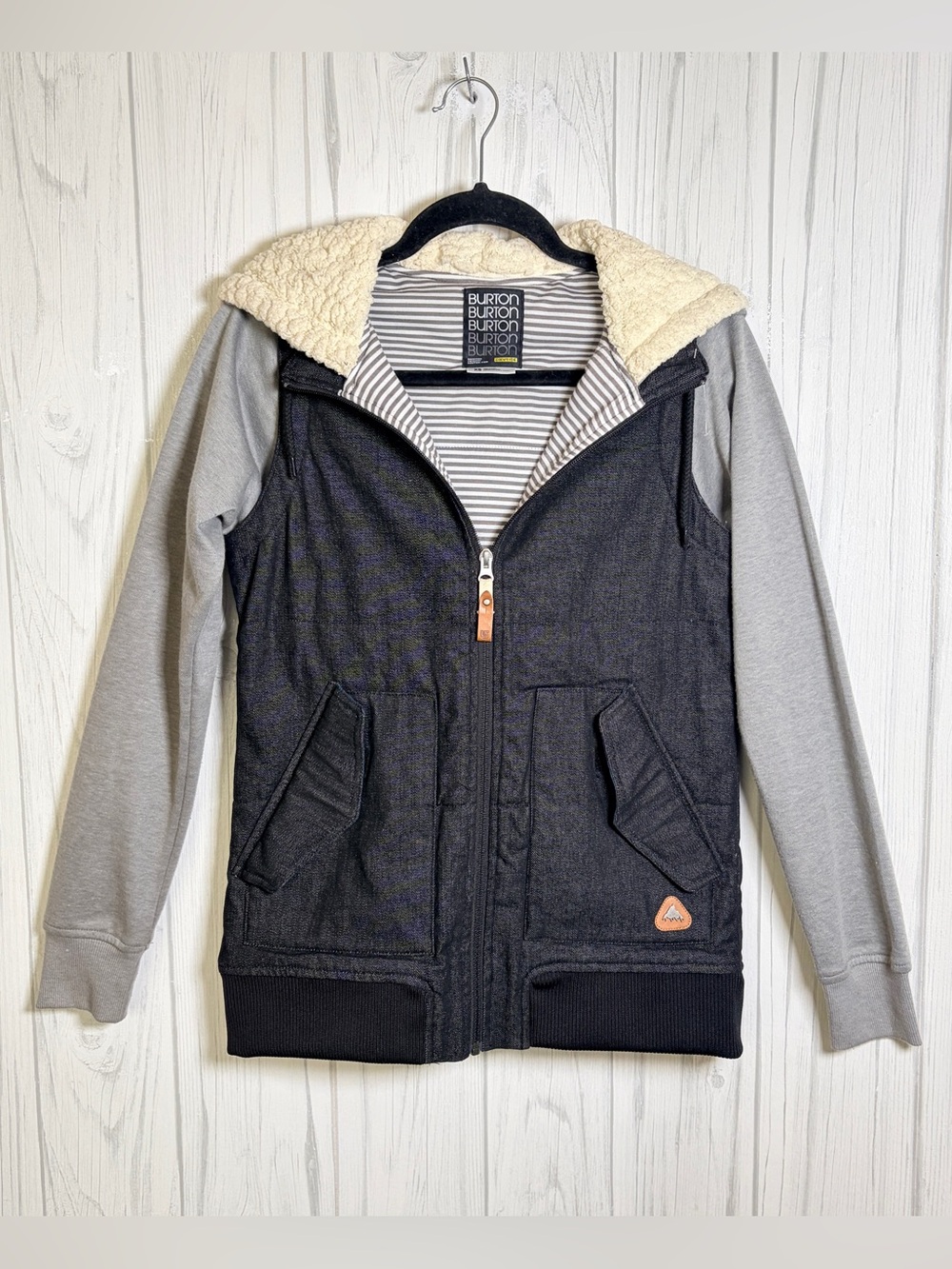 Burton Pickup Fleece Womens XS DRYRIDE Denim Sherpa Hooded Jacket Y2K
